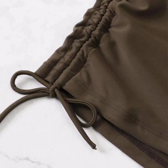 Boxer split swimsuit conservatively covers belly and makes you look thin