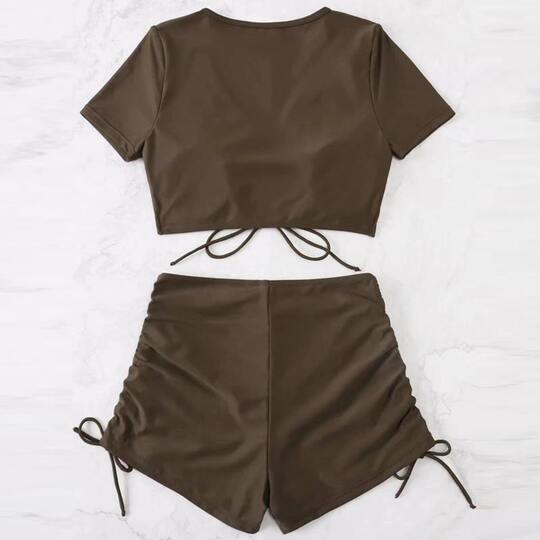 Boxer split swimsuit conservatively covers belly and makes you look thin