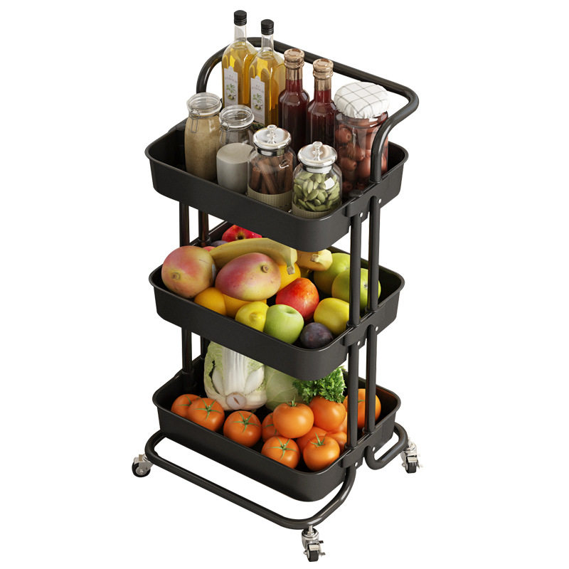 厨房落地带扶手推车多层可移动置物架夹缝婴儿收纳架卧室客厅用,淘宝优惠券,粉丝福利购,淘宝优惠卷