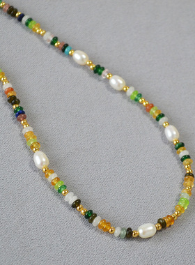 锁骨链珍珠小众项链绿色串珠