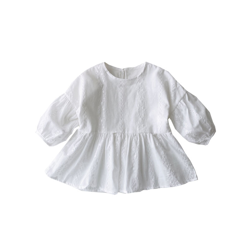春秋女童长袖娃娃衫甜美宝宝蕾丝灯笼袖上衣婴儿公主衣服纯棉小衫