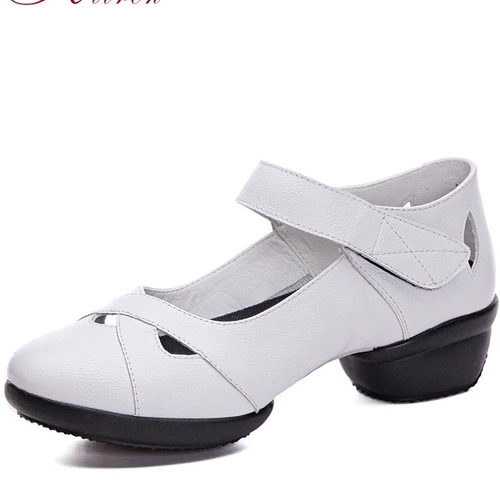 红莉人 Летние белые танцующие туфли, из натуральной кожи, мягкая подошва