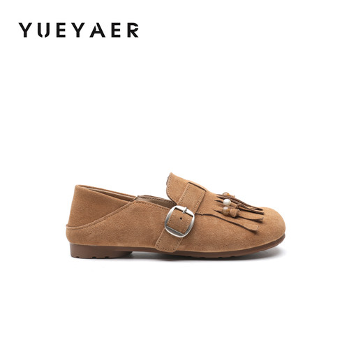 月芽儿流苏串勃肯鞋女2025新款秋季软底复古博肯平底单鞋子穆勒鞋 - 图1