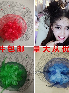 英伦法式蕾丝羽毛新娘礼帽 白色网纱复古大礼帽影楼写真拍照帽子