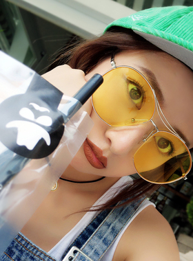 圆脸切边透明ins街拍眼睛太阳镜