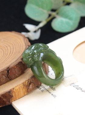 和田玉碧玉立体貔貅指环