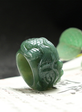 原创和田玉碧玉盘龙扳指定制加工