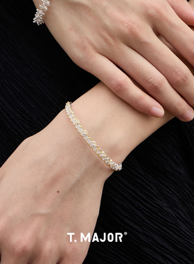 Dare买手店 T.MAJOR 花曜镂空拉丝雕纹双色手镯925银高级复古原创