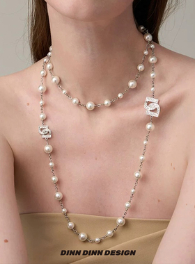 dinndinn黑玛瑙长串珠项链长链