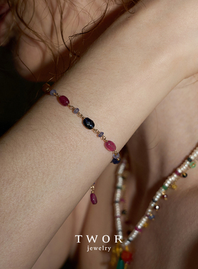 twor缇坞注金彩色宝石串珠手链