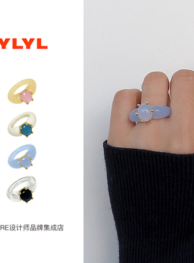 ylyl韩国小众品牌圆钻撞色戒指