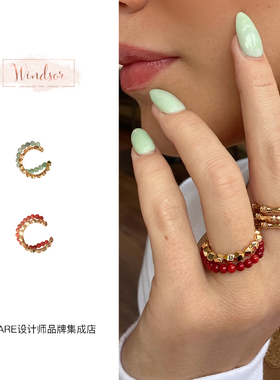 lhwindsor粗款碎金珠串组合戒指