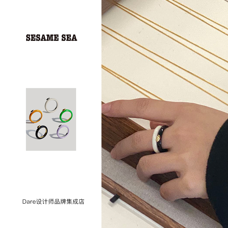 张婧仪同款 sesame sea 彩色珐琅戒指原创设计饰品首饰叠戴复古 - 图2