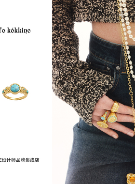 Dare买手店 tokokkino正品绿松石蝴蝶结花戒指金色复古欧美饰品女