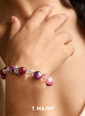 Dare买手店 T.MAJOR紫锂云母疗愈水晶手串富贵好运s925银串珠手链