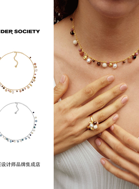 董洁推荐 Tender society天然石串珠流苏项链chocker饰品首饰度假