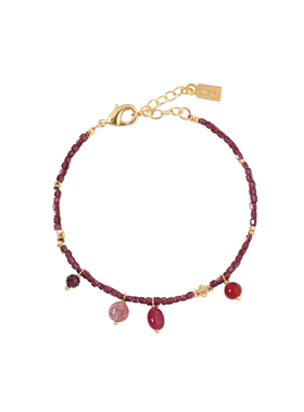 Wens Jewels 彩宝吊坠石榴石手链新年红色复古原创设计首饰串珠女