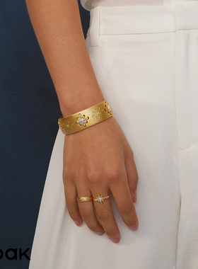 Dare买手店 ooak 白日烟花雨雕金宽版手镯个性原创设计首饰925银