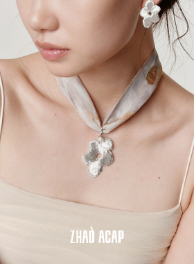 Dare买手店 曌ZHAO ACAP草木染雪纺丝巾空心花花项链原创设计首饰