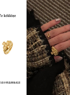 Dare买手店 tokokkino正品 白水晶蝴蝶结花戒指金色复古饰品首饰