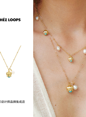 CHEZ LOOPS 珍珠花苞项链复古绿松石小众原创精致饰品首饰高级女