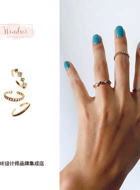 手店叠戴复古首饰极光三层戒指