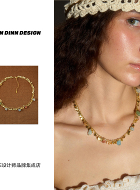 Dare买手店 DINN DINN DESIGN彩色珠珠流苏片片项链金色串珠度假