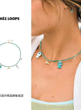 CHEZ LOOPS 果冻海小鱼吊坠绿玛瑙项链串珠原创设计高级气质女