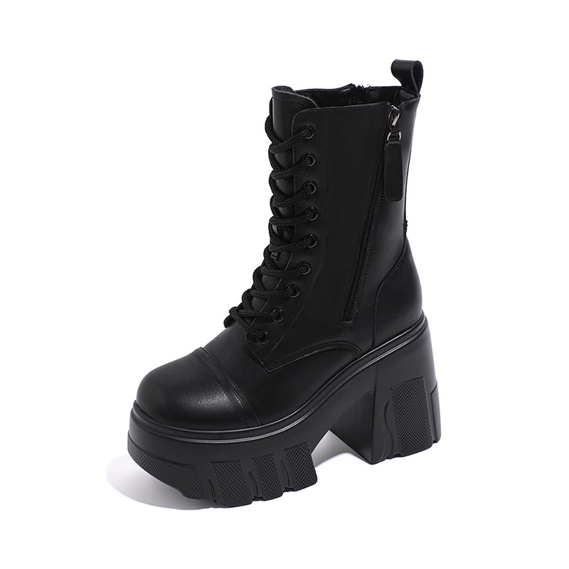 香港13CM马丁靴女2025秋冬新款时尚松糕显瘦厚底内增高英伦短靴子 - 图0