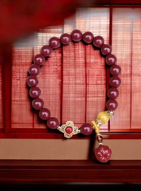 原矿正品朱砂8mm单圈手串天然高含量精品紫辰砂手链佛珠项链饰品