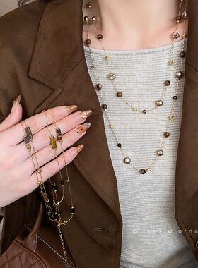 几何气质串珠项链小众百搭设计不规则毛衣链饰品吊坠文艺爱心复古