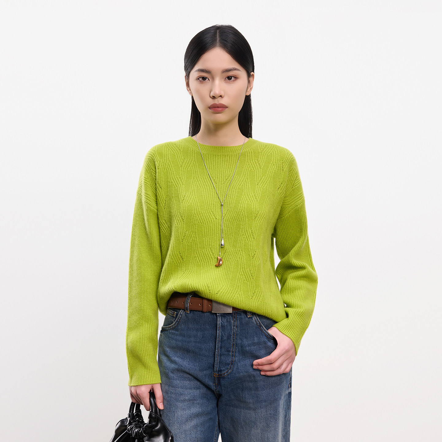 皮皮狗25秋冬新品女士圆领羊绒套衫绞花工艺肌理纹路复古微,淘宝优惠券,粉丝福利购,淘宝优惠卷