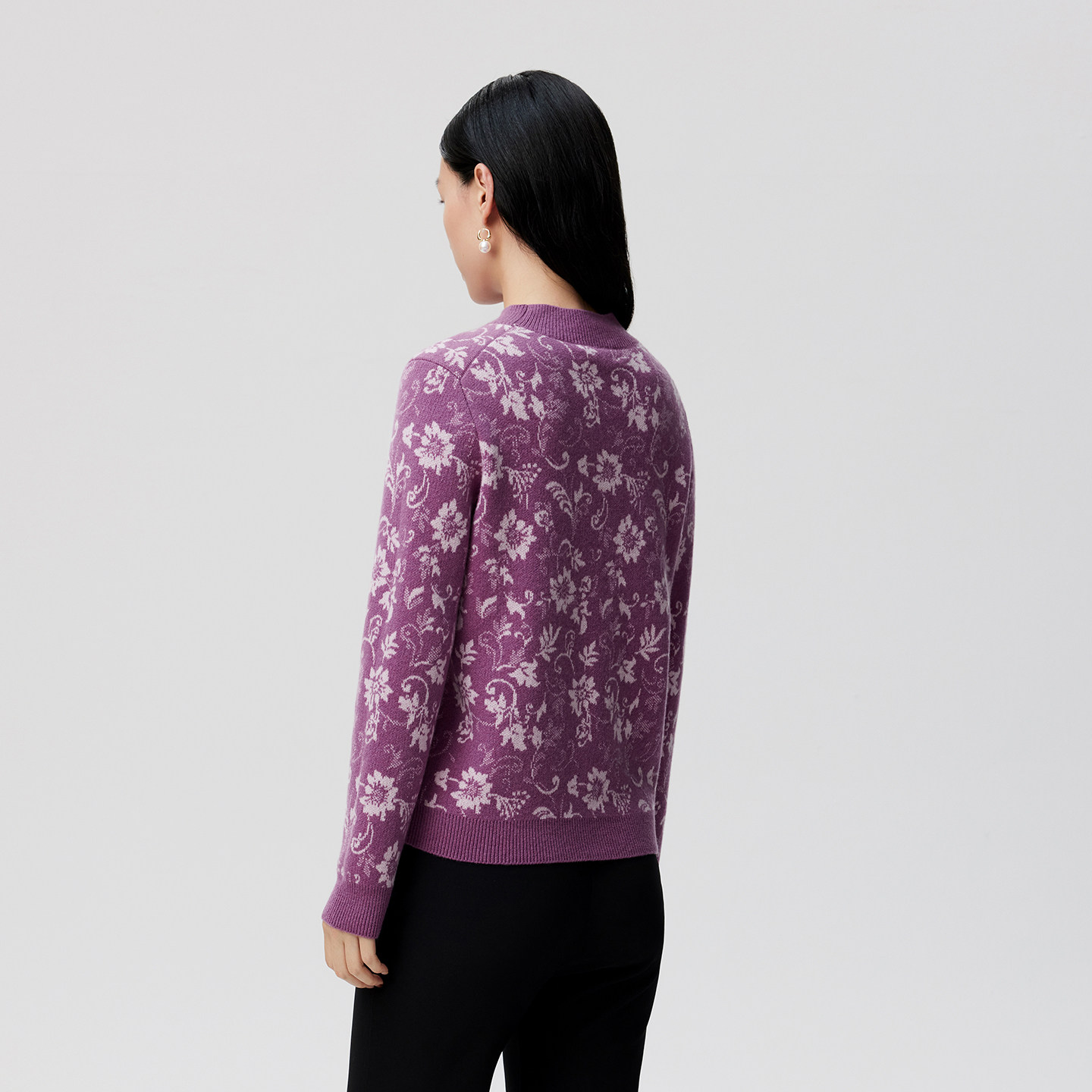 皮皮狗25秋冬新品女士半高领羊绒套衫芝麻点提花工艺花卉图案,淘宝优惠券,粉丝福利购,淘宝优惠卷