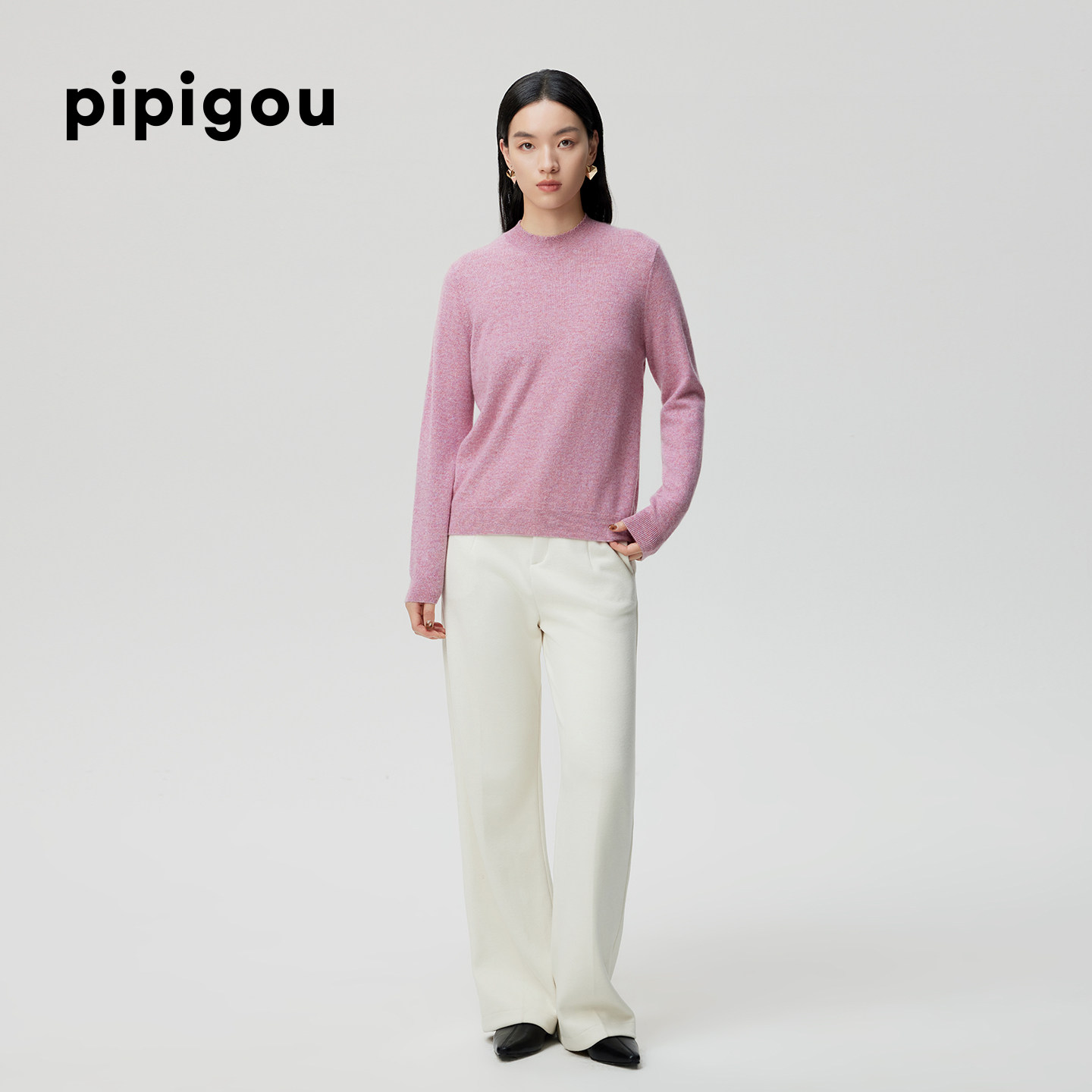 皮皮狗25秋冬半高领花瓣领羊绒衫双股花纱打底针织女士套头毛衣,淘宝优惠券,粉丝福利购,淘宝优惠卷