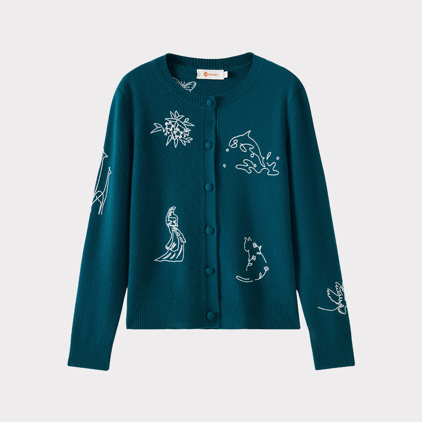 皮皮狗25秋冬新品女士圆领绣花羊绒开衫仿手绣工艺图案成熟优雅,淘宝优惠券,粉丝福利购,淘宝优惠卷