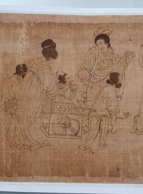 五代周文矩 宫中图卷 复古书画人物横幅国画真迹微喷仿古礼品装饰