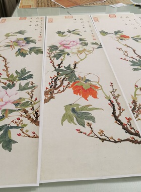 慈禧四条屏新中式水墨花鸟竖幅书画微喷仿古复制学习挂轴国画装饰