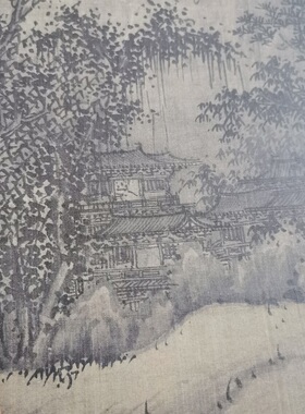 巨然 溪山兰若图 复古书画水墨山水国画真迹微喷仿古挂轴玄关装饰