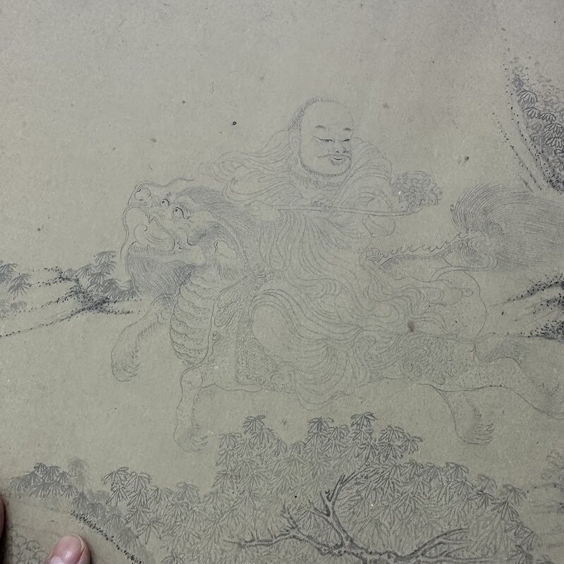 明代仿李公麟十六罗汉图复古书画工笔白描国画真迹微喷卷轴装饰画