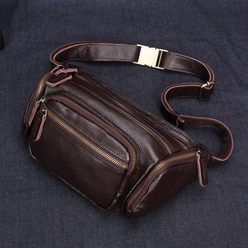 韩版潮腰包男真皮单肩斜挎包大容量手机包头层牛皮胸包生意收钱包,淘宝优惠券,粉丝福利购,淘宝优惠卷