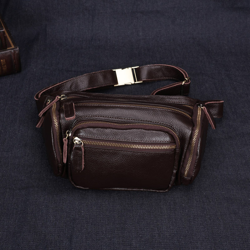 韩版潮腰包男真皮单肩斜挎包大容量手机包头层牛皮胸包生意收钱包,淘宝优惠券,粉丝福利购,淘宝优惠卷