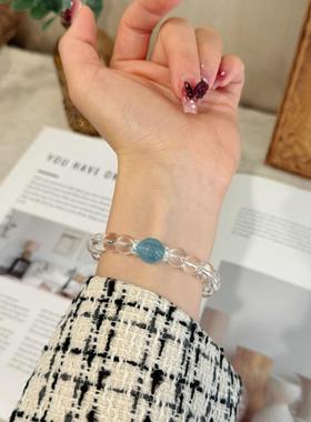 赵露思同款白水晶海蓝宝手串