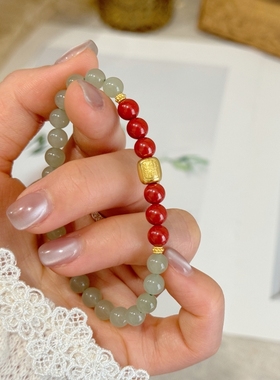 新中式国风和田玉朱砂手串