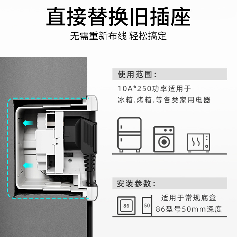 公牛86型嵌入式插座冰箱内嵌隐藏形插座面板10a16a空调内凹陷暗装-图1