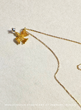 JAPAN｜日本设计师作品和平鸽衔着星星10k黄金项链日系轻奢蓝宝石