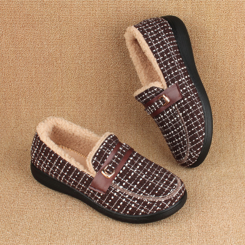 居家户外冬季新款女加绒保暖豆豆鞋妈妈老人棉鞋老北京毛毛乐福鞋,淘宝优惠券,粉丝福利购,淘宝优惠卷