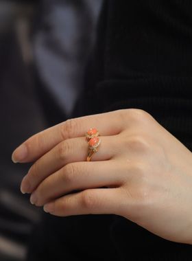 戒指女时尚日常通勤百搭粉色戒指