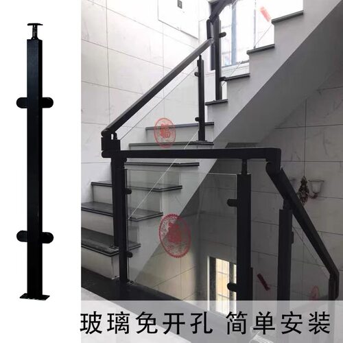 玻璃楼梯扶手栏杆 阳台护栏免扶手 不锈钢扶手立柱 方管楼梯围栏 - 图2