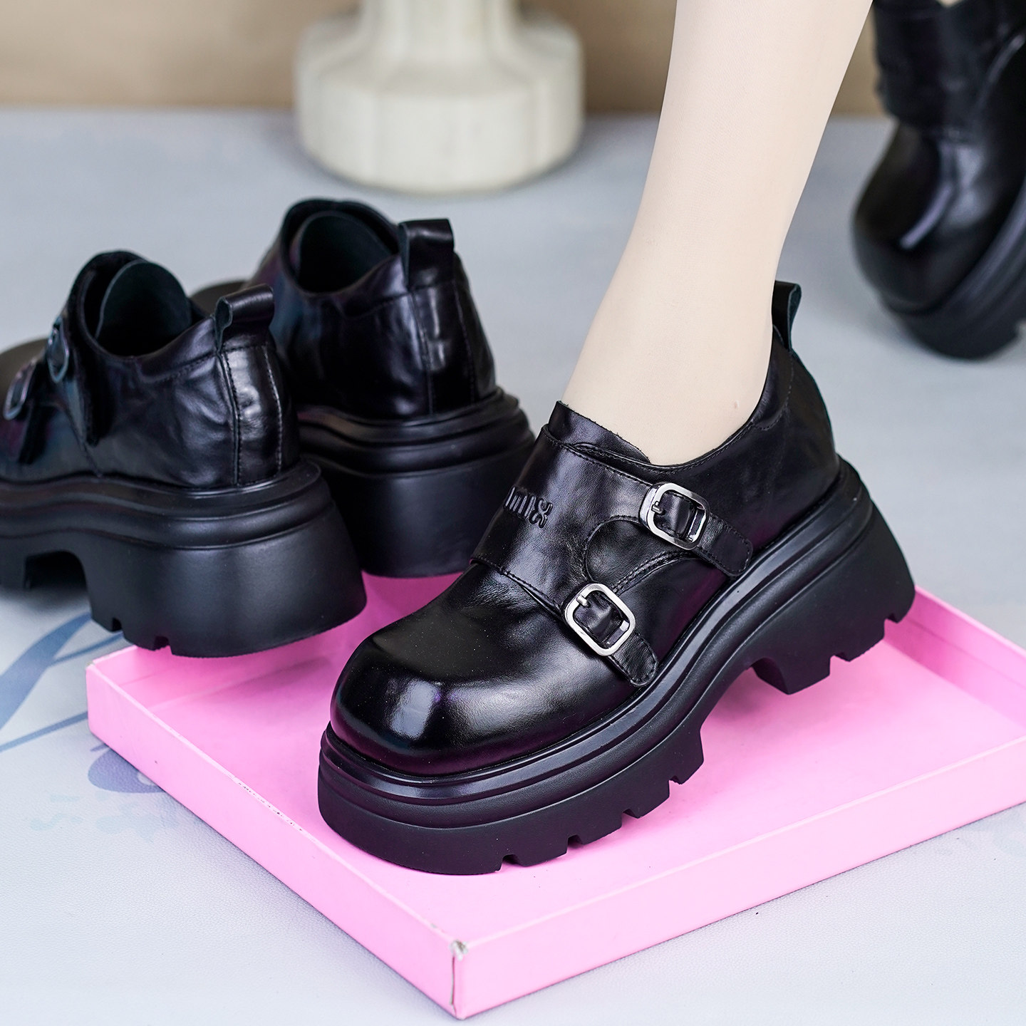 春秋新款头层牛皮乐福鞋女漆皮厚底粗跟小皮鞋真皮小个子潮鞋单鞋,淘宝优惠券,粉丝福利购,淘宝优惠卷