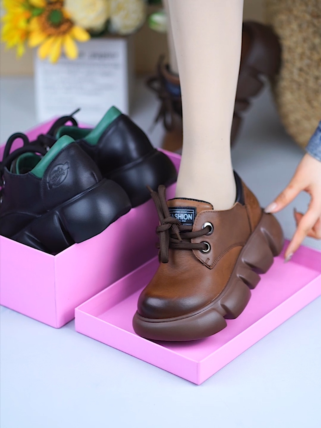 真皮单鞋女2025年春秋新款圆头厚底松糕底女鞋牛皮系带英伦乐福鞋 - 图0